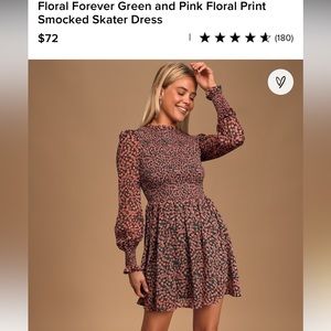 Lulu’s Floral Forever Green and Pink Floral Print Smocked Skater Dress